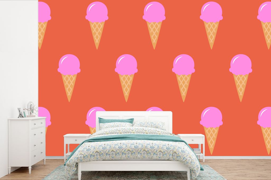 MuchoWow Fototapete für Wohnzimmer oder Schlafzimmer Wandtapete Vinyl Motivtapete Eis - Muster - Rosa - Rot - 330x220 cm - Fototapeten