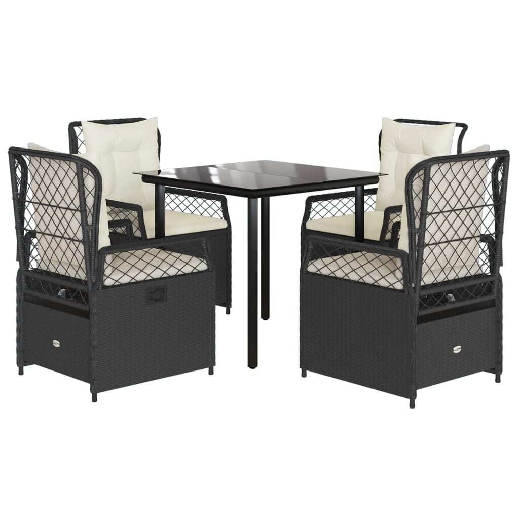 5-tlg. Garten-Essgruppe mit Kissen Schwarz Poly Rattan