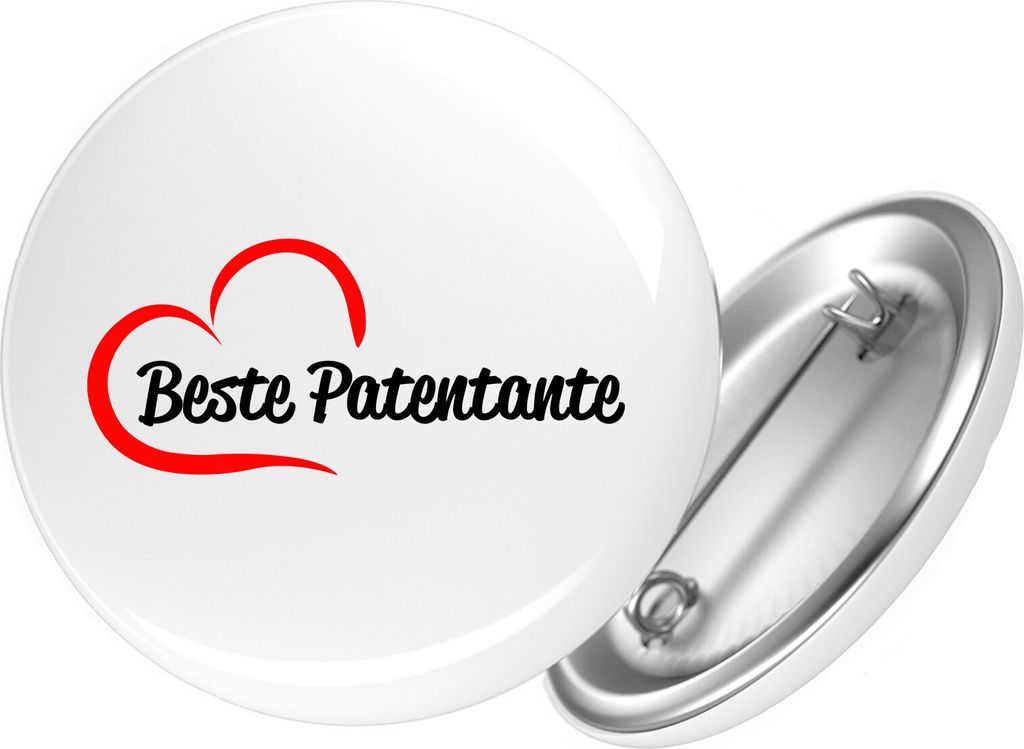 Huuraa Button Beste Patentante Herz 25mm rund mit Sicherheitsnadel Ansteckbutton Geschenkidee