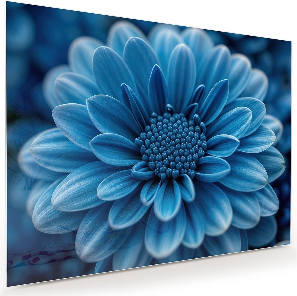 Glasbild 120x90cm in XXL für Wohnzimmer, Schlafzimmer Motiv Blaue Blume