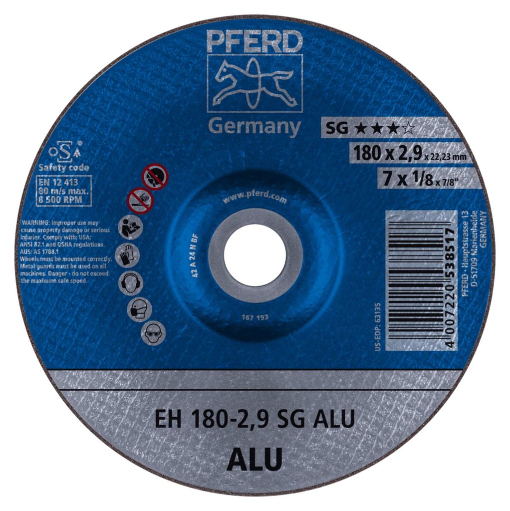 PFERD 61323323, Schneidedisk, Aluminium, Nicht-eisenhaltiges Metall, 18 cm, Jede Marke, Flache Mitte, 2,22 cm