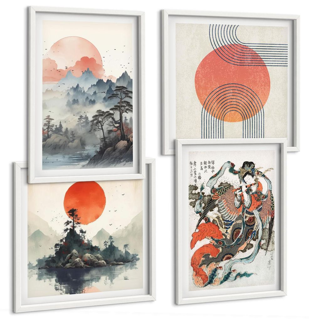 Bilder Set 4-teilig im weißen Rahmen – Wandbilder 4 Stück – gerahmte Poster für Wohnzimmer, Schlafzimmer und Flur – 50x50 cm - 40x60 cm ...