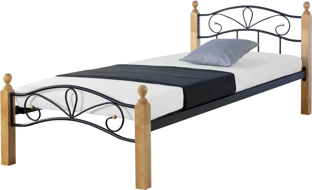 Lit Métallique 90x200 Noir Idéal pour Chambre Ados Enfants et Studios
