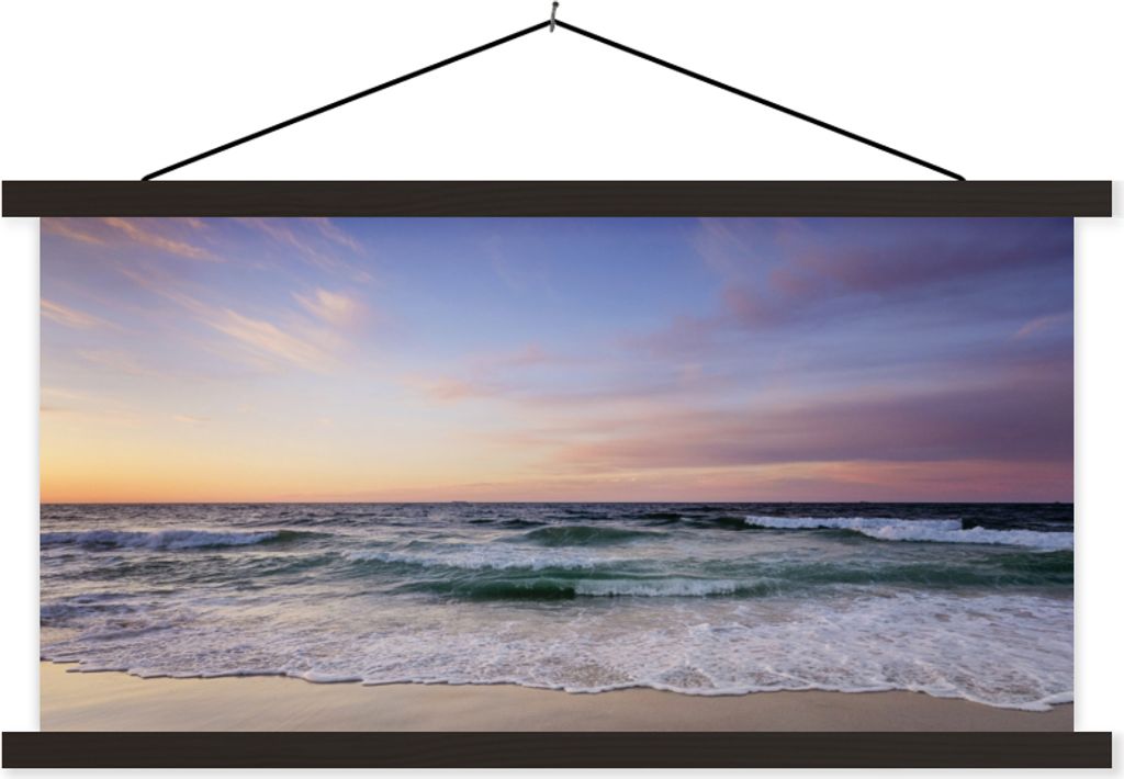 MuchoWow Textilposter Strand - Pastell - Farben 90x45 cm mit schwarzem Rahmen - Klemmleisten