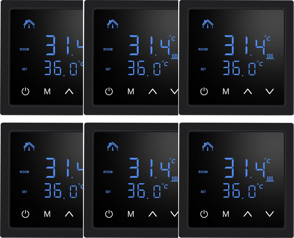 6X Smart Thermostat 16A Raumthermostat elektrische Heizungssteuerung Fußbodenheizung, mit LED-Touchscreen, für zu Hause Büros Einkaufszentren Ho...