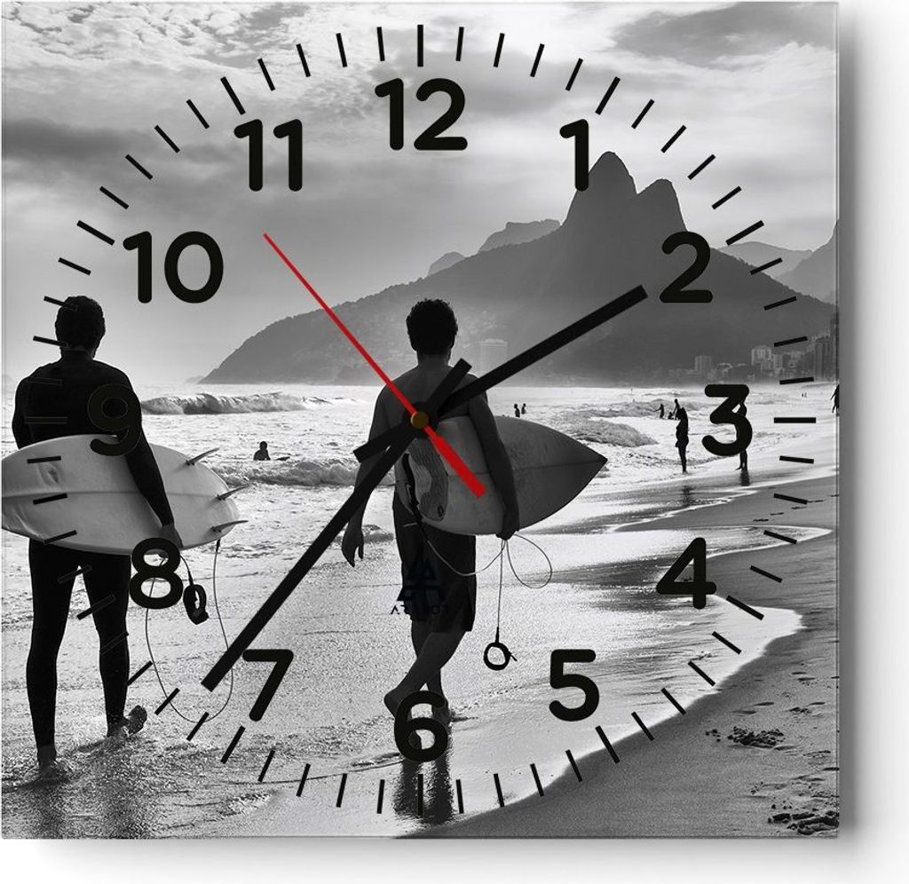 Wanduhr - Quadrat - Glasuhr - Meer Welle Surfen - 40x40cm - Schleichendes Uhrwerk - Lautlos - zum Aufhängen bereit - Dekoration Modern - Wanddekor...