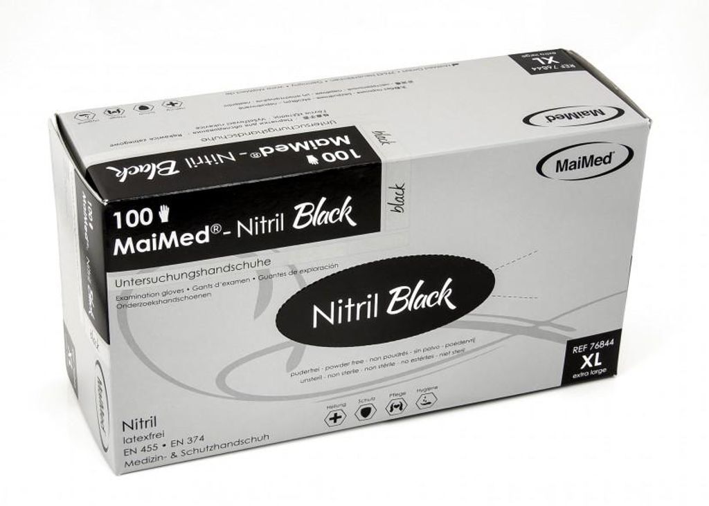 Maimed Black Nitril Handschuhe puderfrei schwarz 100 Stück Produktbild 