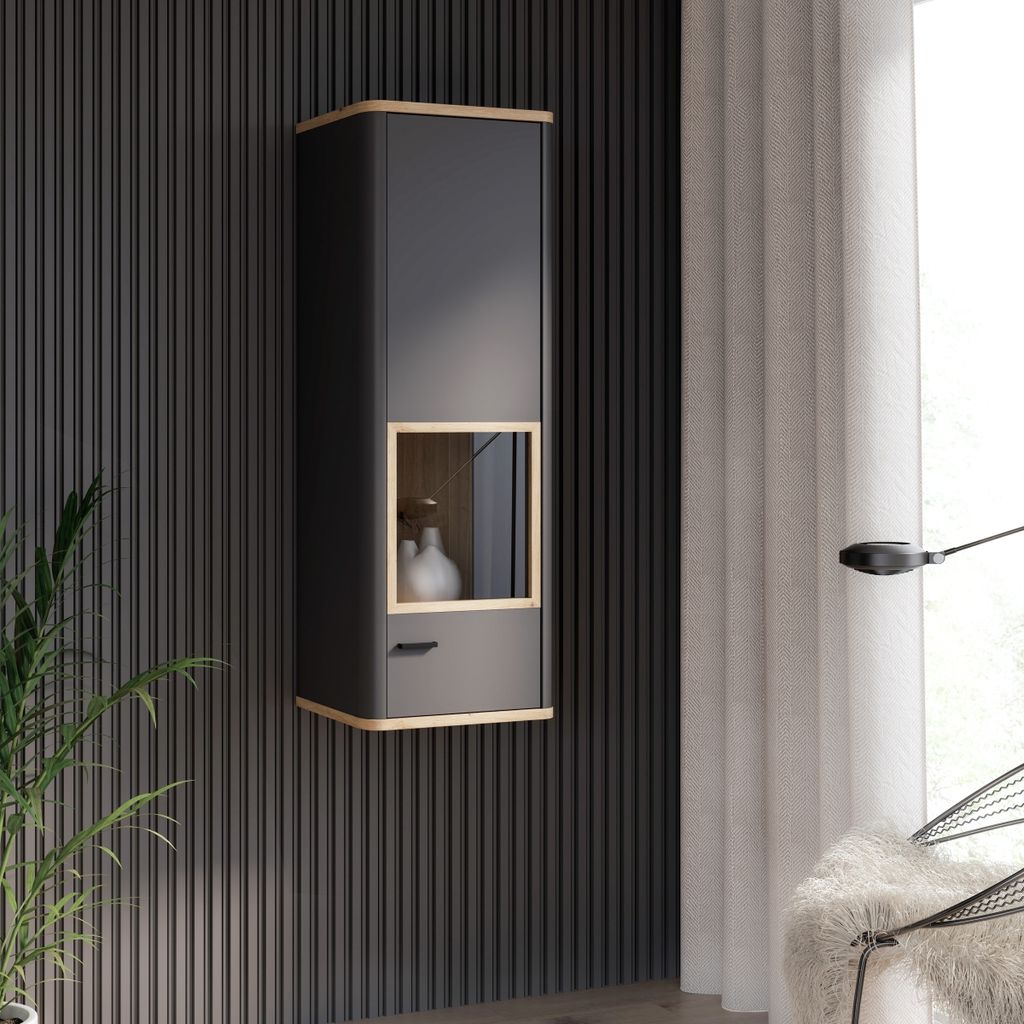 Hängeschrank >LEOKADIA< in Artisan Eiche Nachbildung / grau - 43,5x126,4x41,4cm (B/H/T)