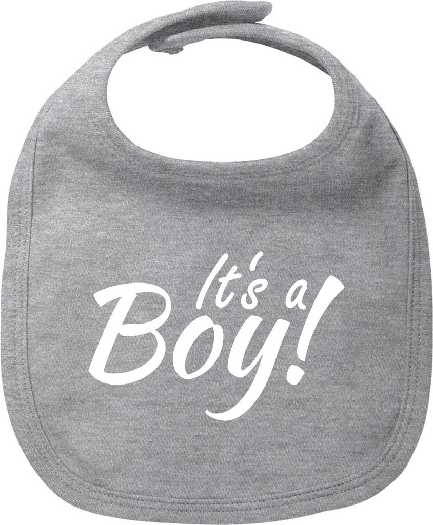 Huuraa Baby Lätzchen It`s a Boy! Schriftzug Heather Grey Klettverschluss Baumwolle Latz Geschenkidee