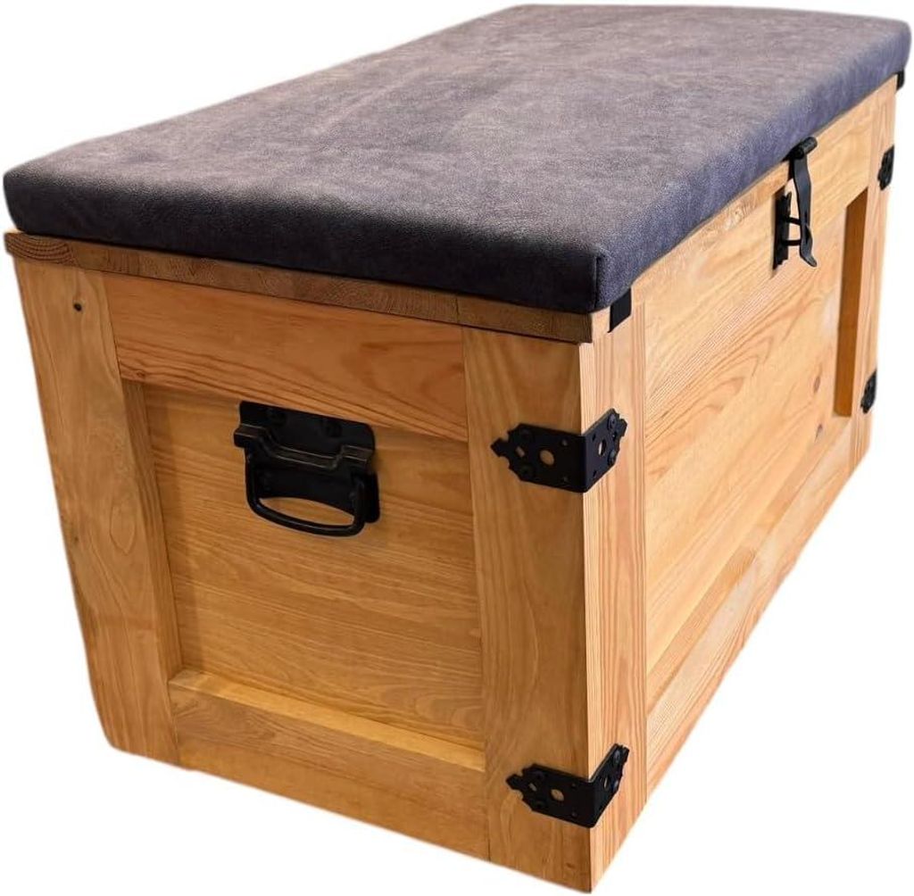 Kiste aus Eiche 80x45, Kissen in Anthrazit