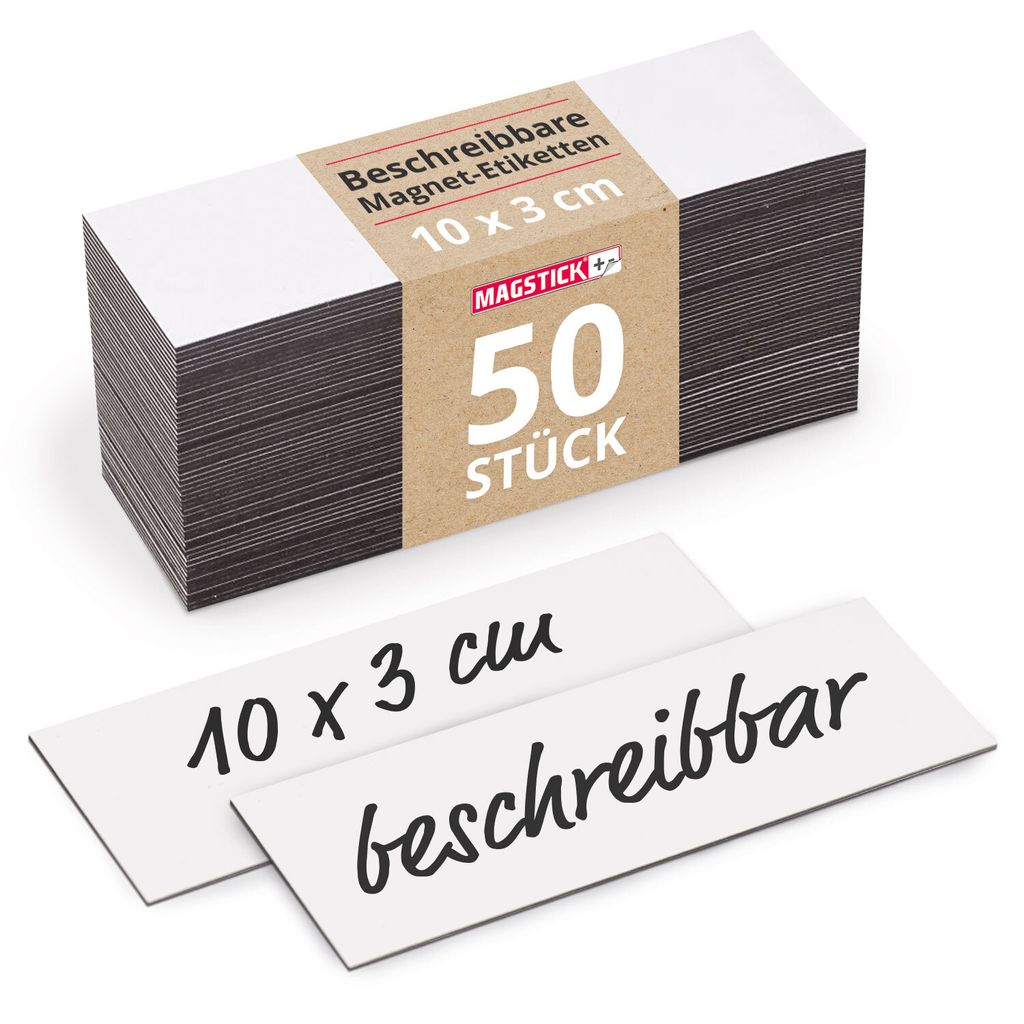 50 Magnet-Etiketten beschreibbar MAGSTICK I Lager-Etikett I mag_815 I 10 x 3 cm I weiß I magnetische Beschriftungs-Folie beschreibbar Magnet-Streifen