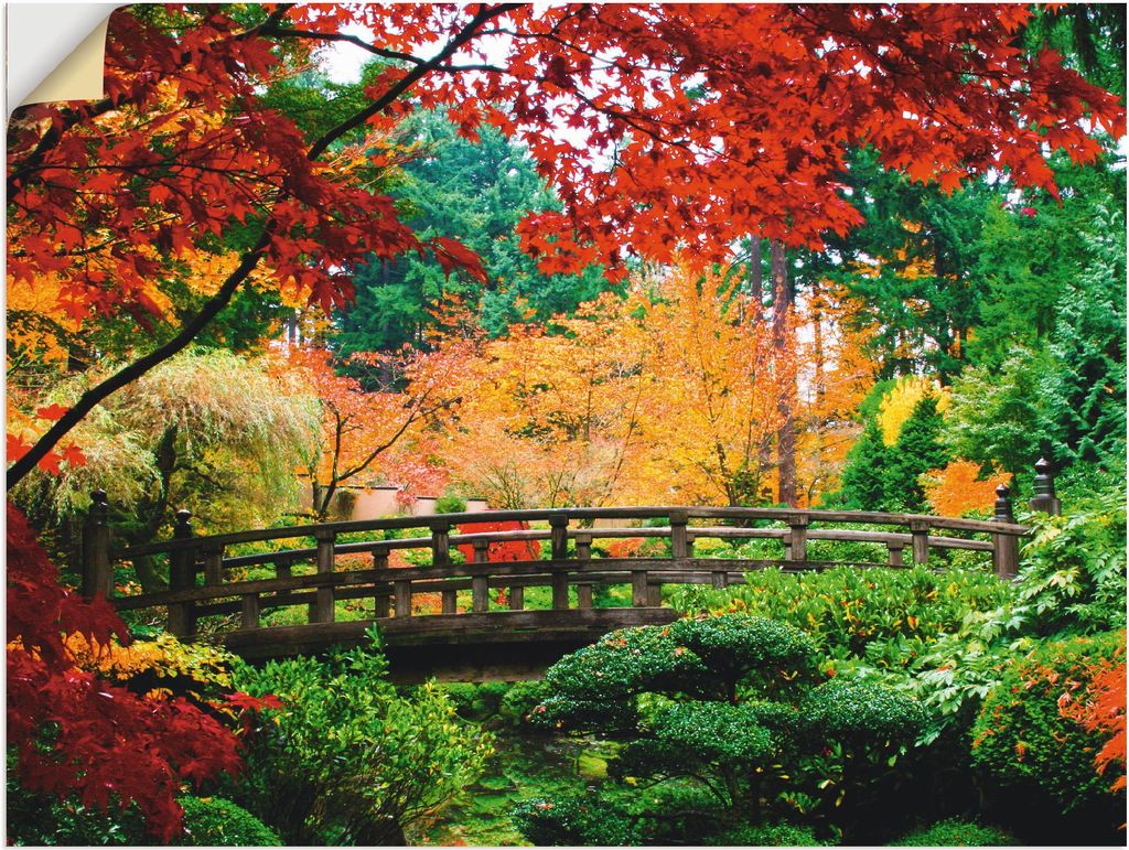 ARTland Wandbild, selbstklebend Eine Brücke im japanischen Garten Größe: 60x45 cm