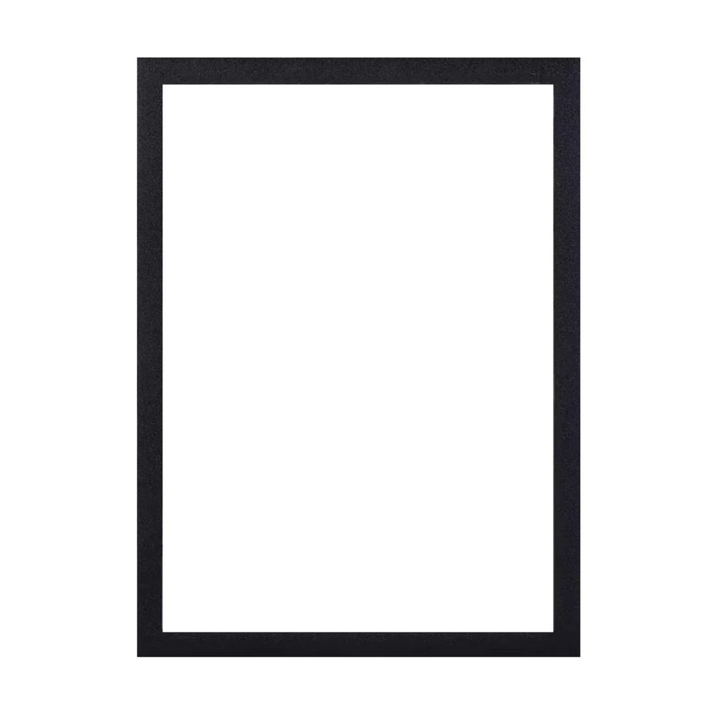 A black picture frame on a white background.