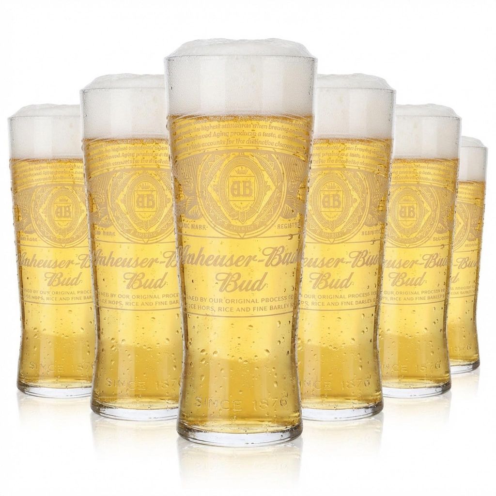 6x Anheuser-Busch Bud Bier Glas 0,5l Kontur Creed weißes Produktbild 