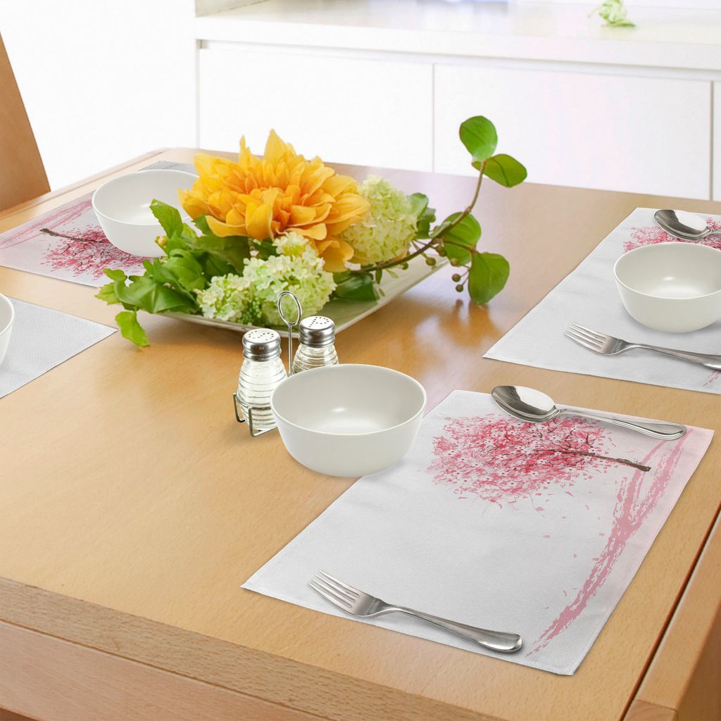 ABAKUHAUS japanisch Platzmatten, Sakura Bloom Illustration Ostasiatische Laub Cherry Leaves Design, Tiscjdeco aus Farbfesten Stoff für das Esszimm...