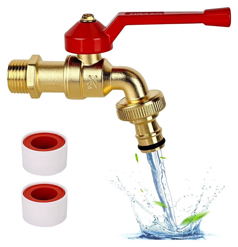 Garten Wasserhahn 1/2 Zoll aus Messing, rost- und frostsicher, mit 1 en Schlauchanschluss und 2 Rollendichtbändern, absperrbar und tropffrei, Wass...