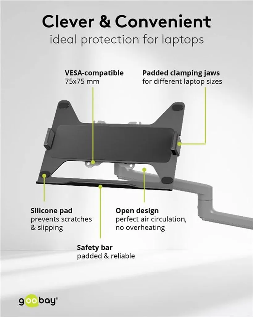 Goobay 74417 Support Écran et PC Portable Basic Deluxe avec Bras Noir