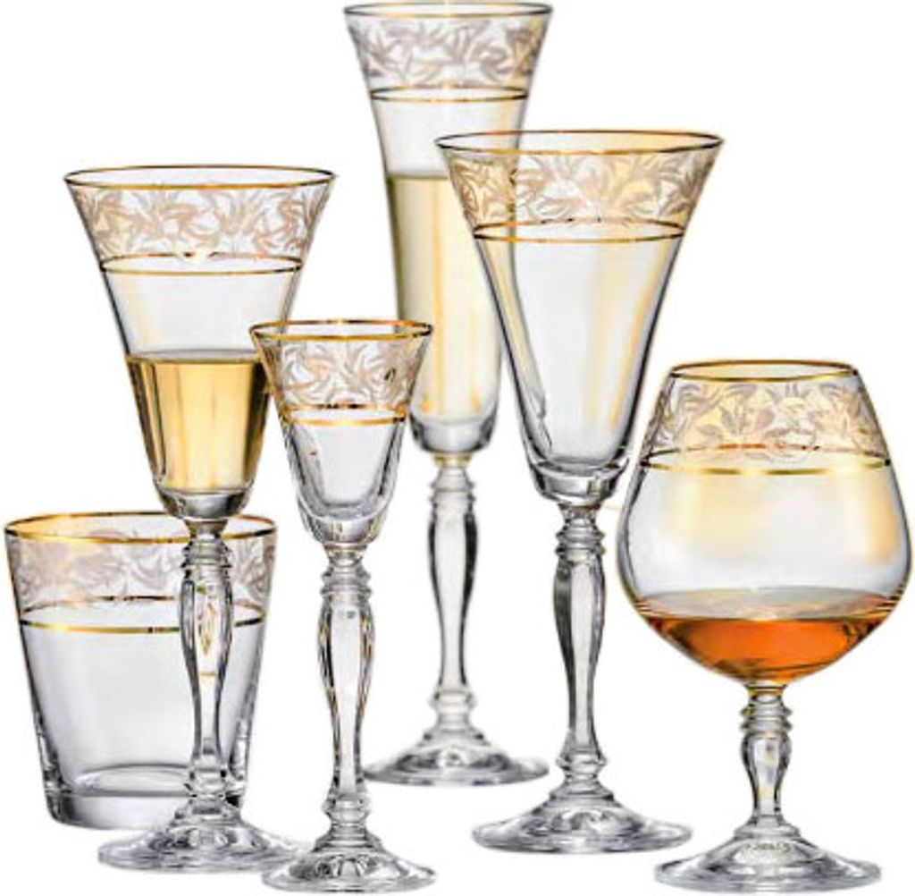 Whiskygläser Wassergläser, Model Victoria Gold, 330 m, 6er Set Kristallglas Bohemia