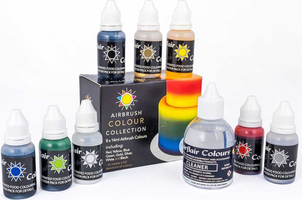 AOS Set | Sugarflair Set Airbrush Farben 8x 14ml + Reiniger 1x 60ml