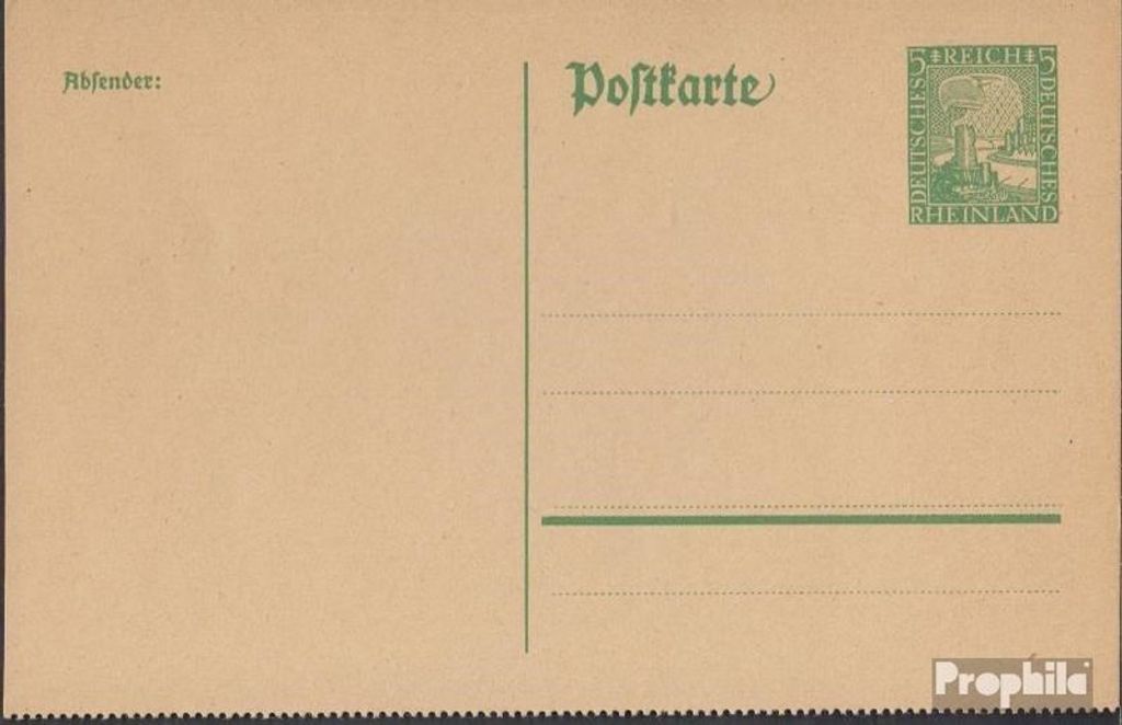 Belege Ganzsachen Deutsches Reich 1925 P204II Amtliche Postkarte un Rheinland