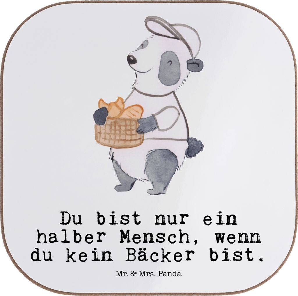 Mr. & Mrs. Panda Untersetzer Quadratisch Bäcker Herz - Weiß - Geschenk, Bäckerei, Coaster, Tischuntersetzer, Tassen, Spruch, Glas, Konditor, gl...