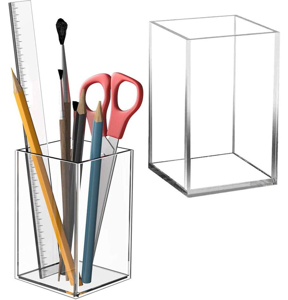 2 Acryl-Stifthalter, Make-up-Pinselhalter, Schreibtisch-Organizer, quadratisch, transparent
