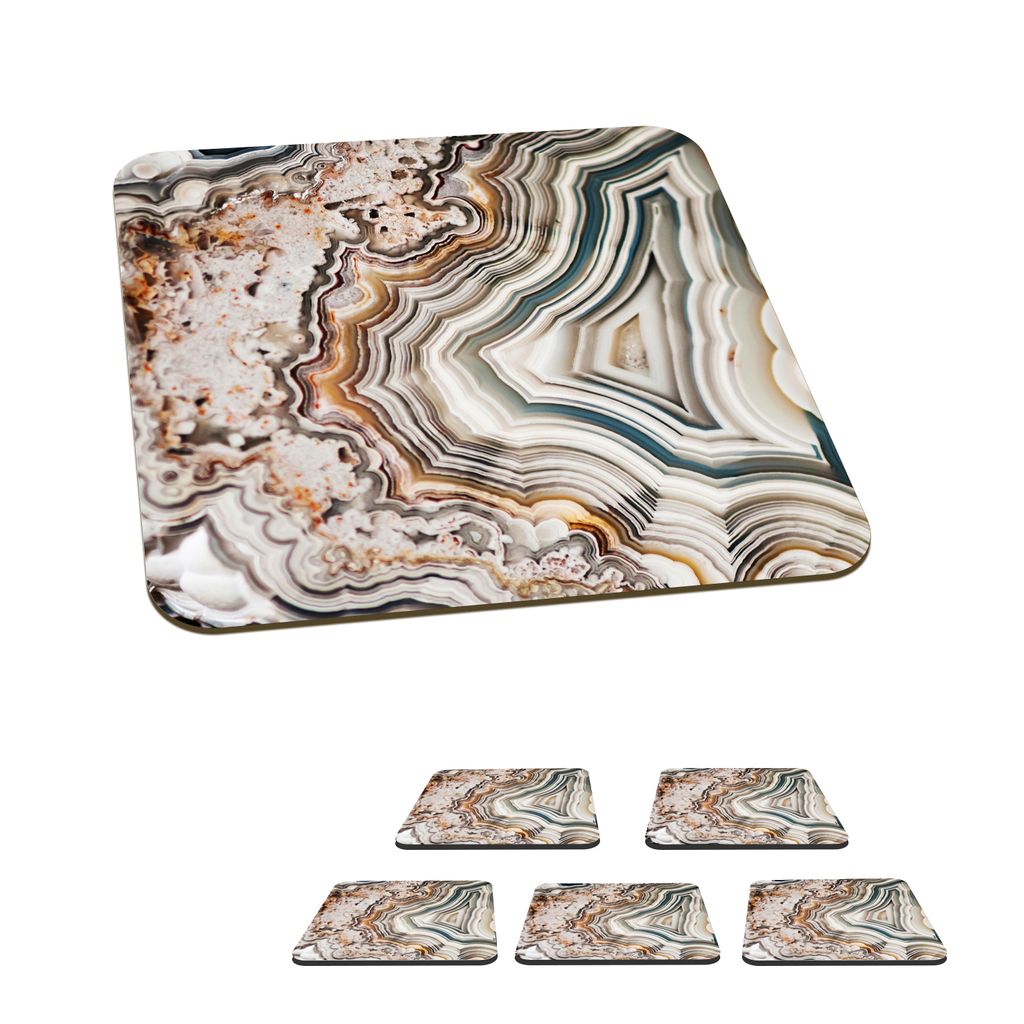 KitchenYeah Glasuntersetzer Quadratisch 6er Set Edelstein - Marmor - Natur - Abstrakt 10x10 cm Untersetzer für Gläser - Getränkeuntersetzer -...