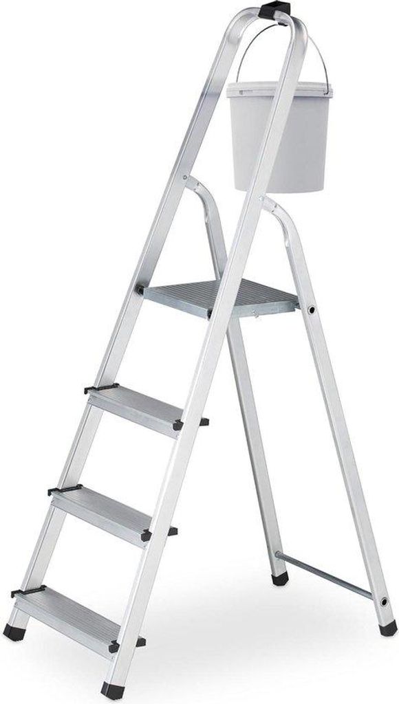 Leichtgewichts-Kleiderständer mit 4 Tritten - 125 kg - mit Armlehne - 137 x 43 x 75 cm - Metallständer - silber/schwarz