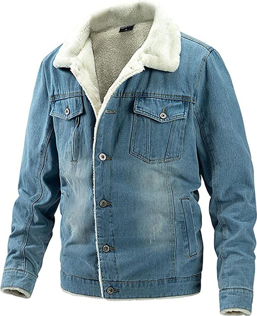 ASKSA Herren Jeansjacke Teddyfutter Warm Freizeitjacke, Hellblau, M