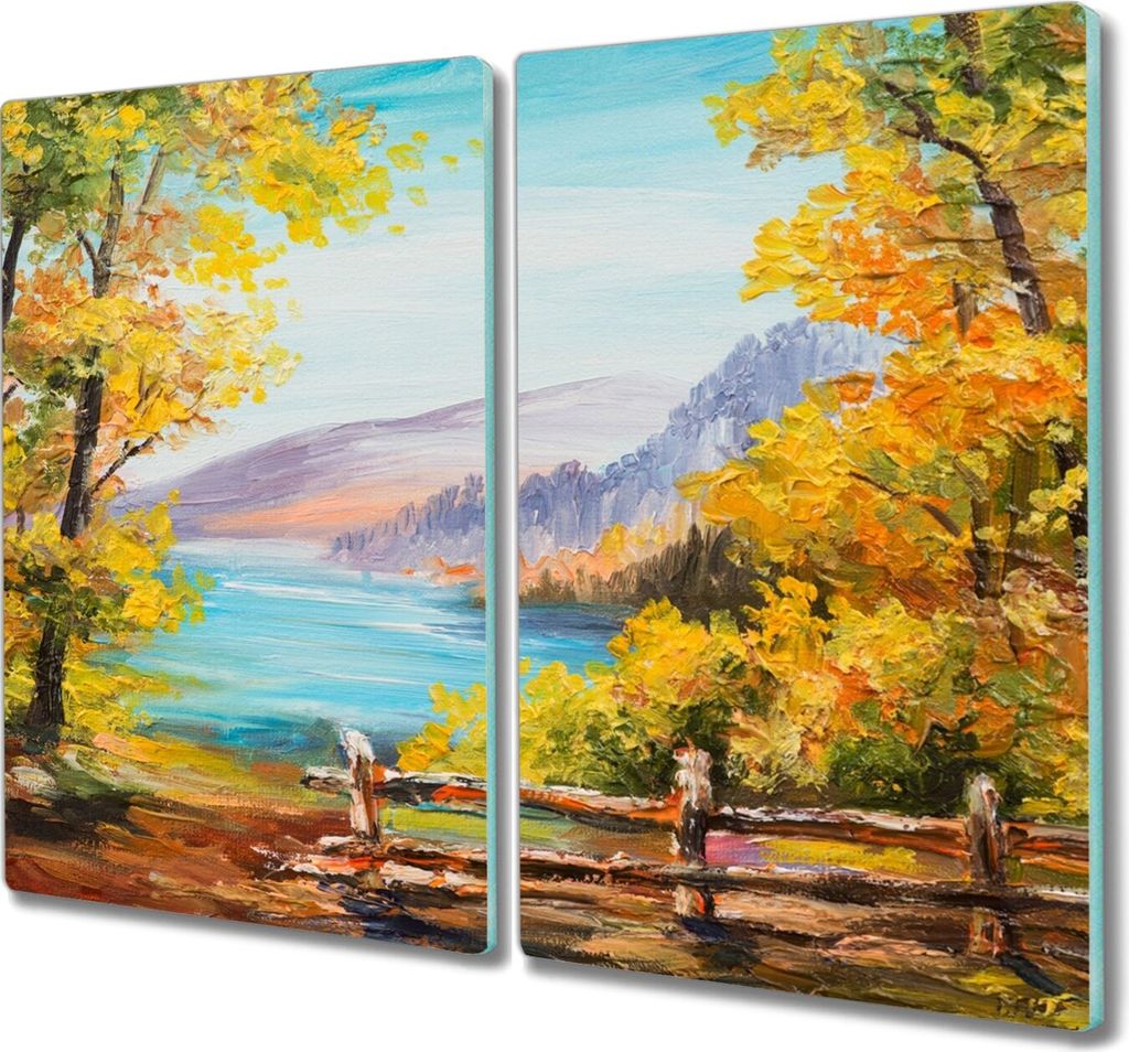 Coloray Schneidebrett Herdabdeckplatte 2x30x52 cm Kochplattenabdeckung Hackbrett Küchenbrett - Wald Meer Landschaft