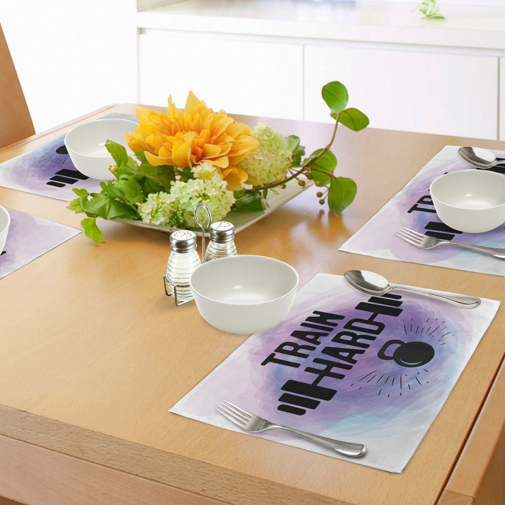 ABAKUHAUS Fitness Platzmatten, Watercolors Style trainieren hart Leben Nachricht Kettlebell und Barbell, Tiscjdeco aus Farbfesten Stoff für das Es...