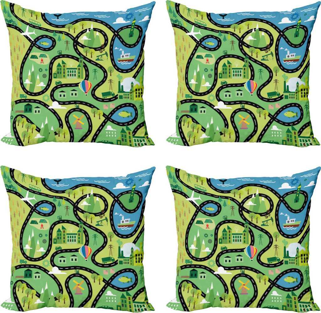 ABAKUHAUS Kindergarten Kissenbezug Set (4 Stück), Luftküsten Suburbs, Moderner Doppelseitiger Digitaldruck, 60 cm x 60 cm, Mehrfarbig