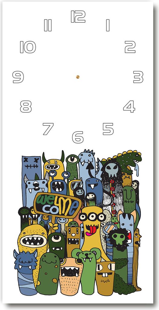 Wanduhr aus Glas – 30x60 cm - Glasbild - Glasuhr - Gehärtetes Glas -Verrückte Monster