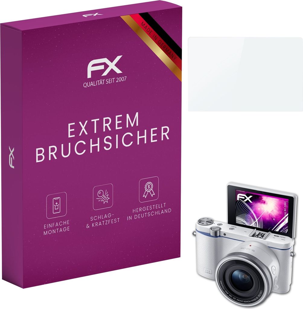 atFoliX FX-Hybrid-Glass Displayfolie kompatibel mit Samsung NX 3300 Glasfolie