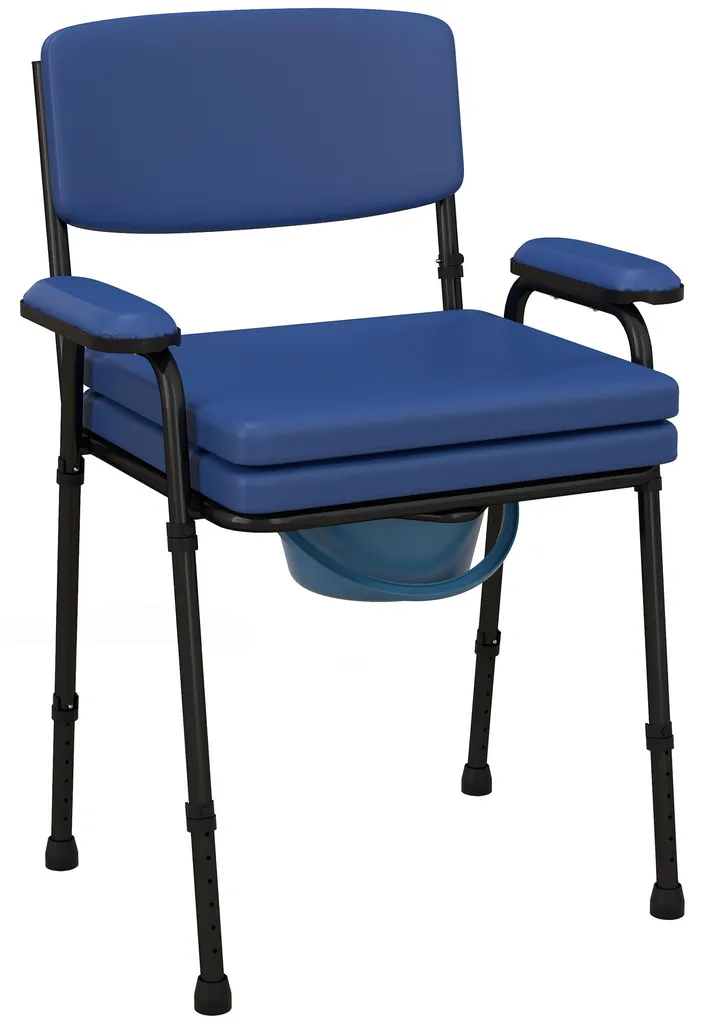 Chaise percée à hauteur réglable avec dossier et accoudoirs confort bleu