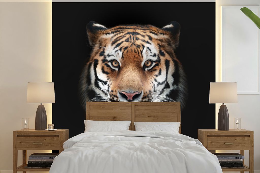 MuchoWow Fototapete für Wohnzimmer oder Schlafzimmer Wandtapete Vinyl Motivtapete Tiger - Porträt - Tier - 350x350 cm - Schlafzimmertapete