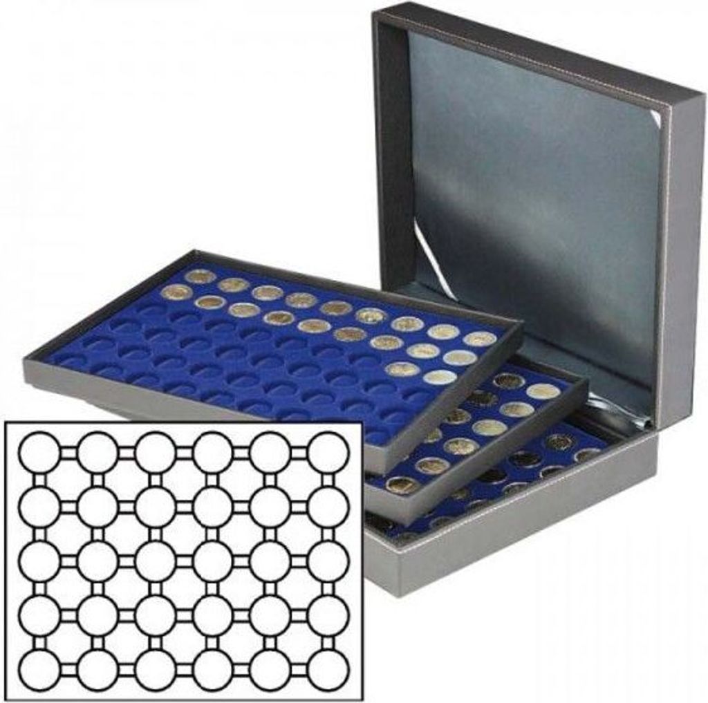Lindner 2365-2537ME Münzkassette NERA XL mit 3 Tableaus und dunkelblauen Münzeinlagen für 90Münzkapseln mit Außen-Ø 37 mm, z.B. für orig. ve...