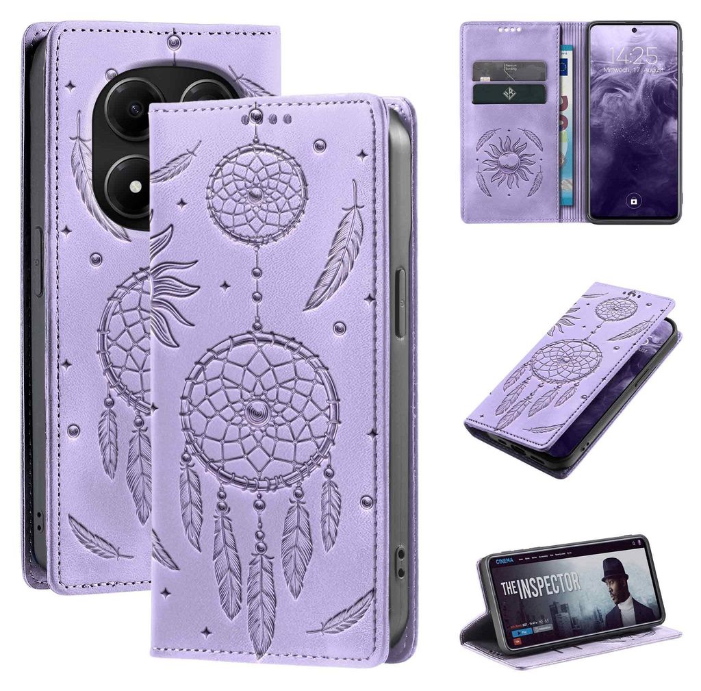 Handyhülle für Xiaomi Redmi Note 15 Pro+ 5G RFID Schutz Klapphülle Case Cover Blumen Design Traumfänger Schutzhülle Farbe: Violett