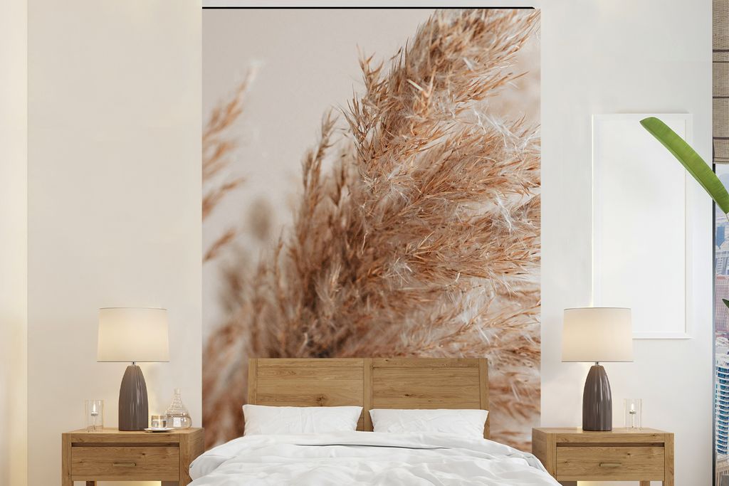 MuchoWow Fototapete für Wohnzimmer oder Schlafzimmer Wandtapete Vinyl Motivtapete Gras - Pflanzen - Natur - Pampasgras - 180x280 cm - Wallpaper