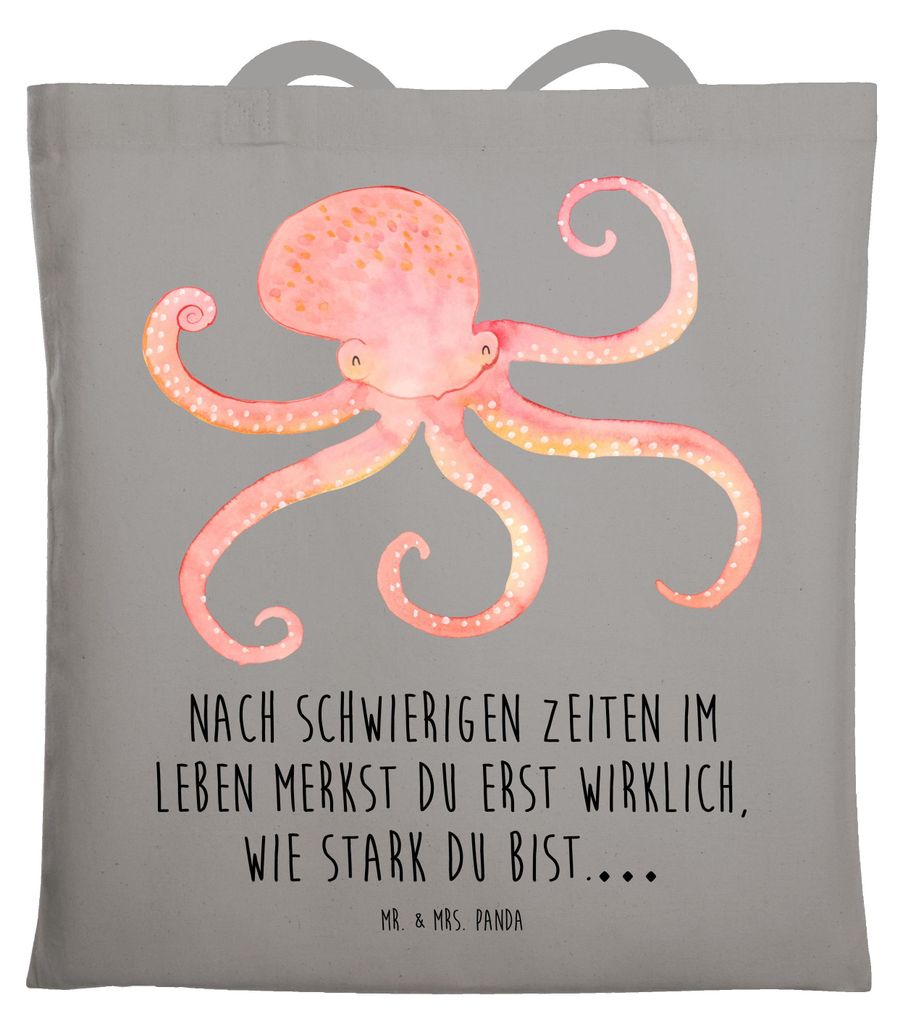 Mr. & Mrs. Panda Jutebeutel Tintenfisch - Light Grey - Geschenk, Ozean, Lustige Sprüche, Einkaufstüte, Tasche, Meerestier, Wasser, Schultasche, M...