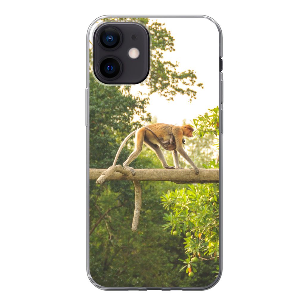 MuchoWow Handyhülle Schutzhülle Hülle für iPhone 12 Affen laufen auf Ast Silikon Softcase Handy Hülle - Schutzhülle