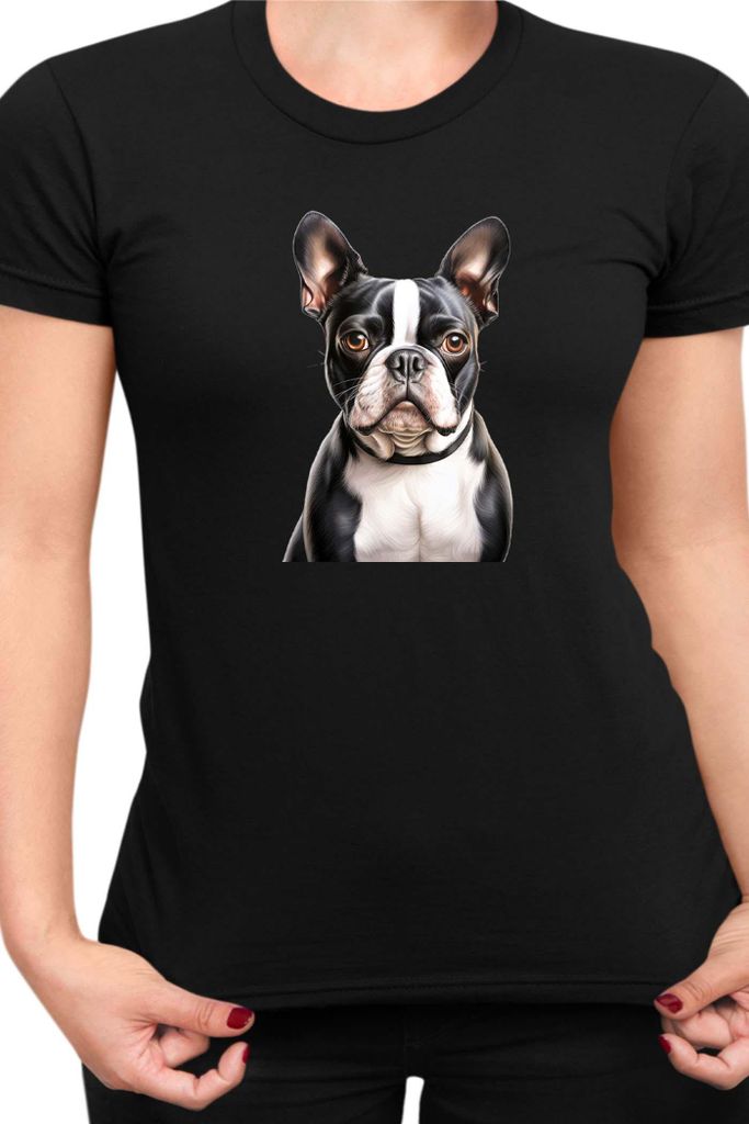 Damen T-Shirt Dogs Breeds Boston Terrier Dog Breed 007, Lady XL / Schwarz