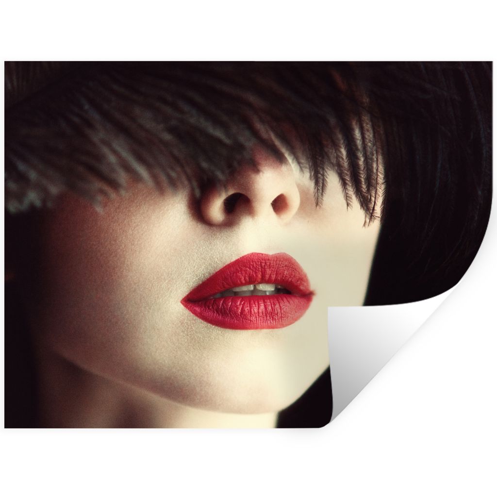 MuchoWow Wandtattoo Wandsticker Wandaufkleber Frau - Lippen - Rot - Porträt 40x30 cm Selbstklebend und Repositionierbar - Faltenfrei