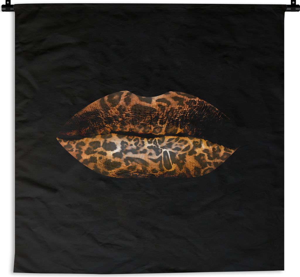 MuchoWow Wandteppich Wandbehang Lippen - Tigerdruck - Schwarz 150x150 cm Tapisserie Dekoration Wandtuch - Wohnaccessoires - Modernes