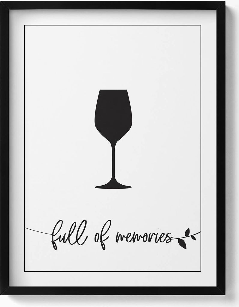 Inschrift für Küche und Esszimmer „Voller Erinnerungen“– Wandbild mit Rahmen – Gerahmtes Bild – Wanddekoration – 60x80 cm – Schwa...