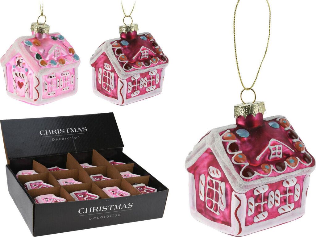 Hanger Huisje roze 8cm display a 12st