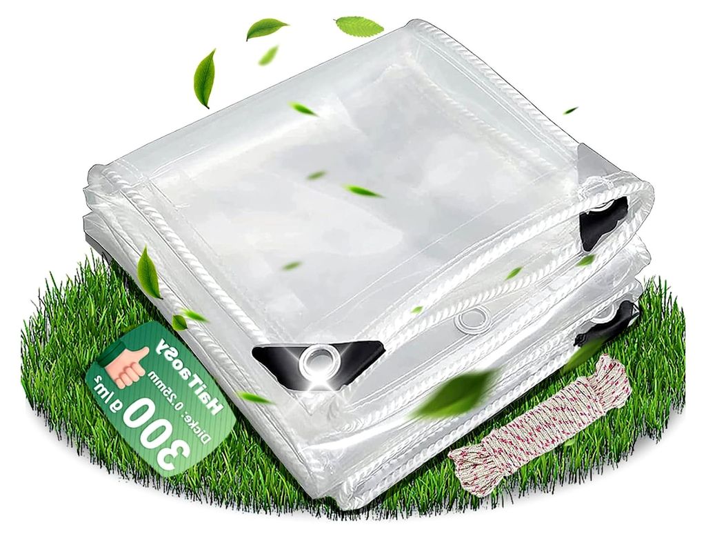Wasserdichte transparente Plane mit Ösen 3x6m, 300g/m² PVC Material, Abdeckplane für den Außenbereich, durchsichtige Plane für Gartenmöbel, P...