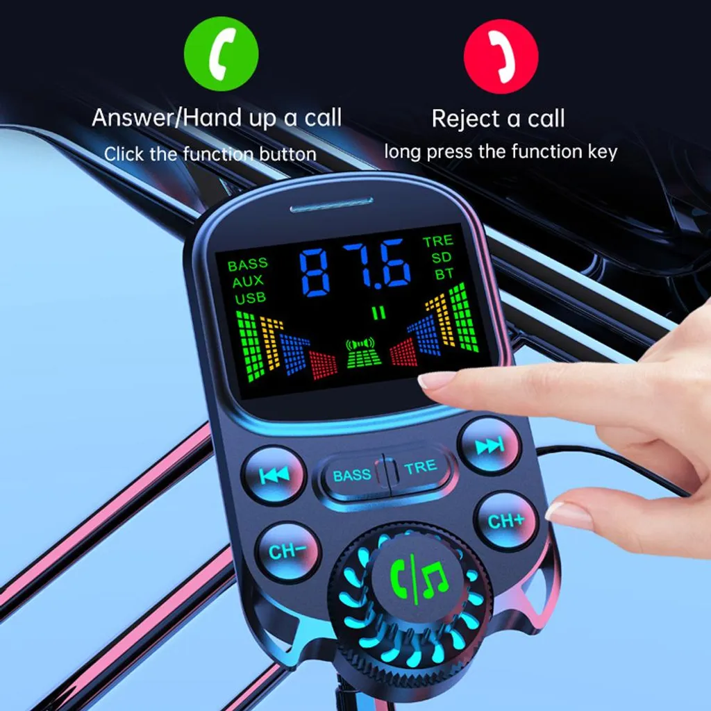Trasmettitore FM Bluetooth 5.0 Per Auto Con Doppia USB QC3.0 + PD, Vivavoce E Assistente Vocale – 7 Colori LED!