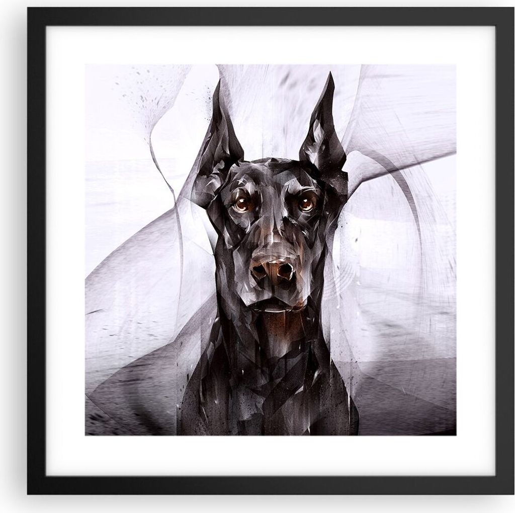 Gerahmtes Poster - Schwarzer Rahmen - Hund Abstraktion - 40x40 cm - Wand Bild - Wanddeko - Wandbilder - Kunstposter - Wandposter - Bilderrahmen - B...