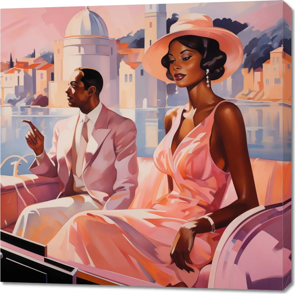 Tableau Carré 90x90 cm Rencontre sur la Riviera - Toile Déco Murale Luxe